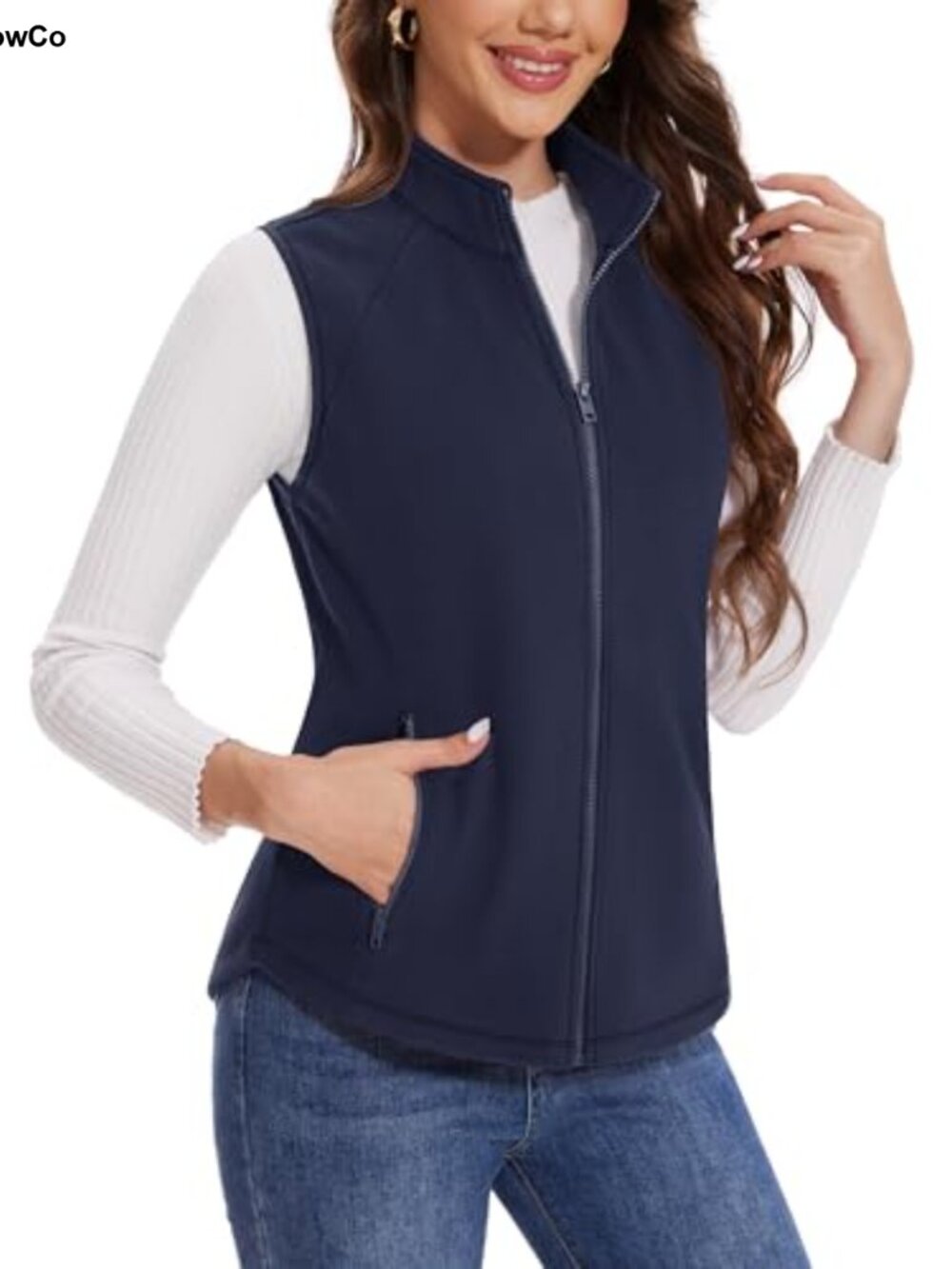 Womens Fleece Vest with Zipper Pockets Zip Up Sleeveless Jacket Lightweight